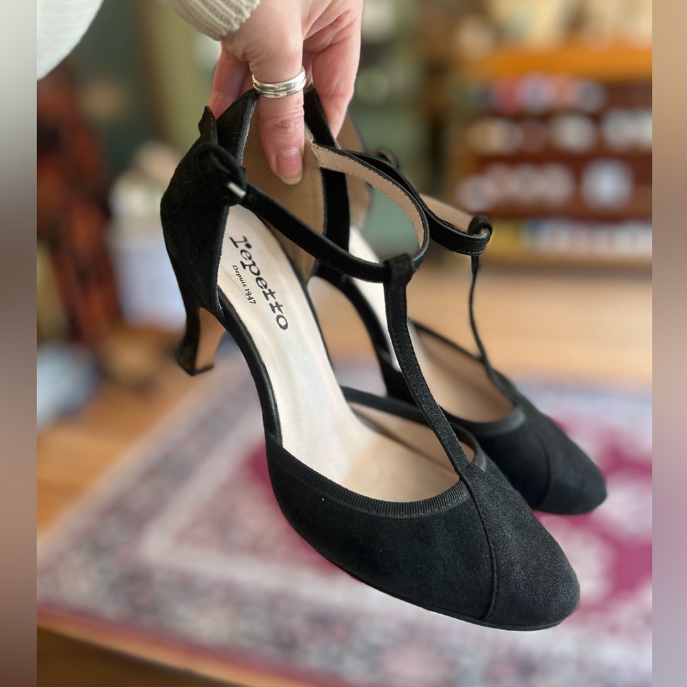 Repetto Black T-Strap Heels